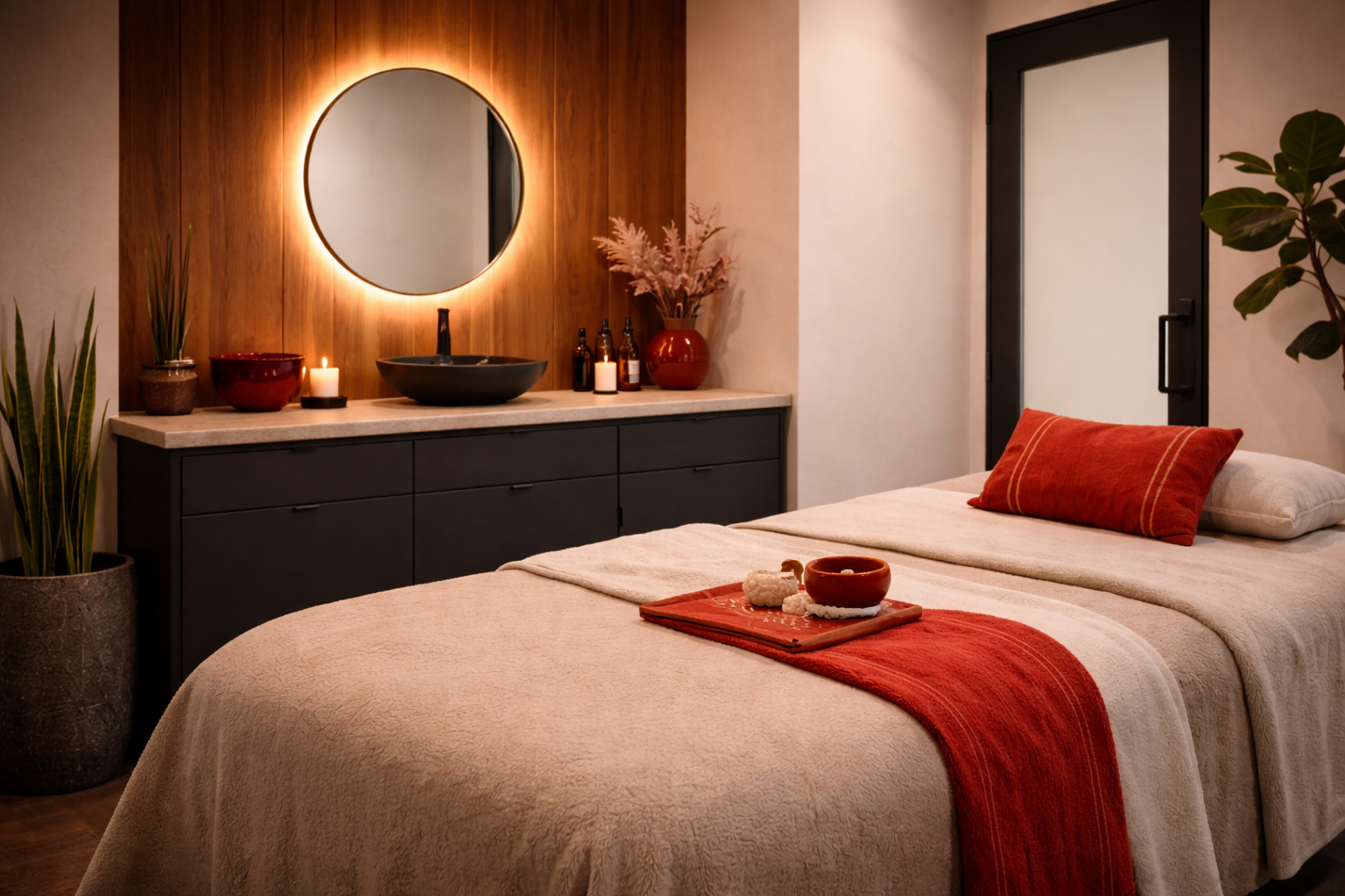 Acupuncture treatment room with massage table and calming lighting in Hartland NB clinic